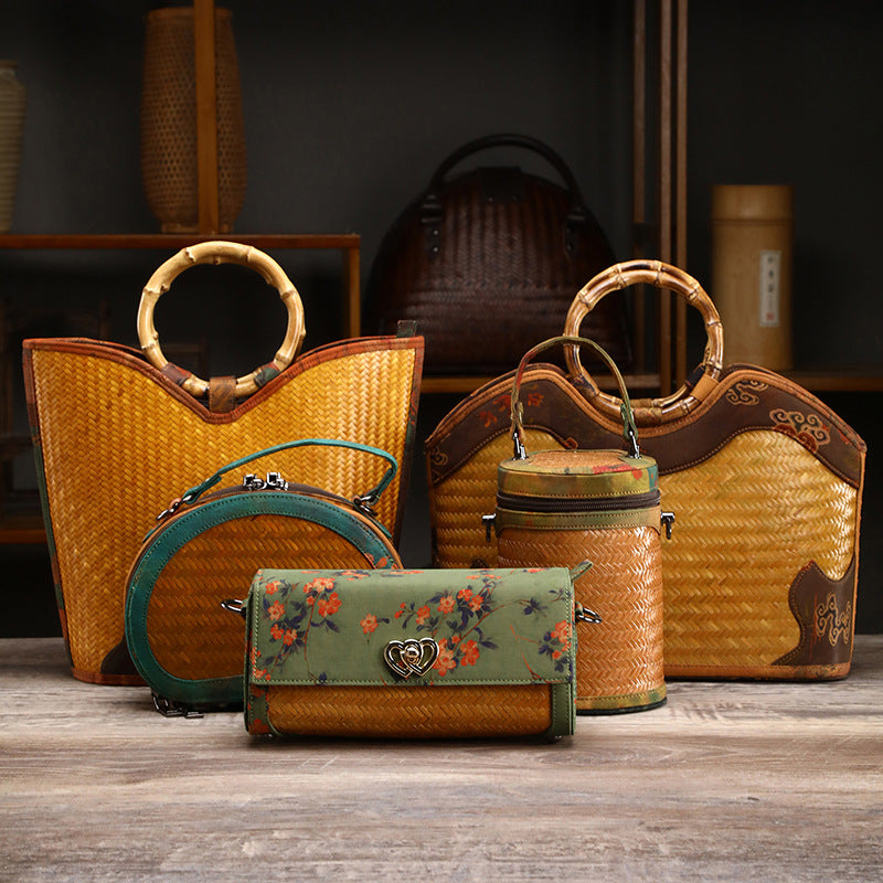 Chinese Style Yarn Fabric Bamboo Woven Cheongsam Match Ladies Bags