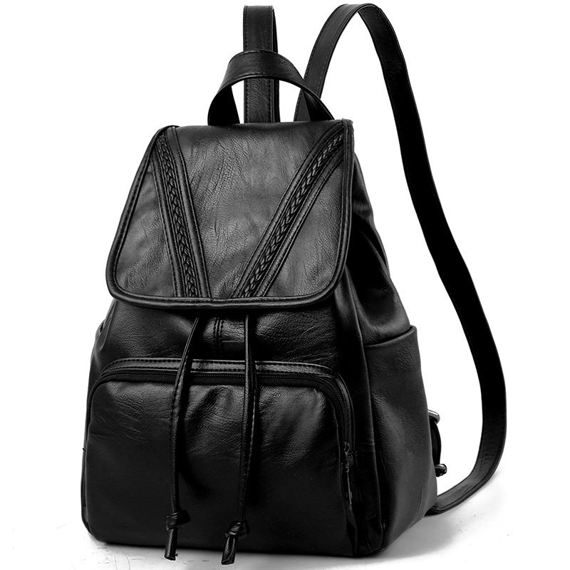 Women's Korean Fashion Trendy Soft Leather Preppy Style Backpacks