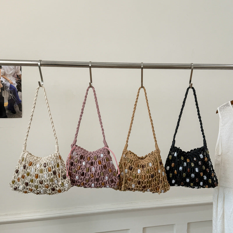 Handmade Wax Rope Woven Portable Beaded Women's Shoulder Bag