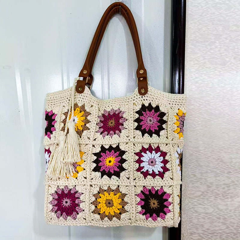 Cotton String Woven Contrast Color Sunflower Bags
