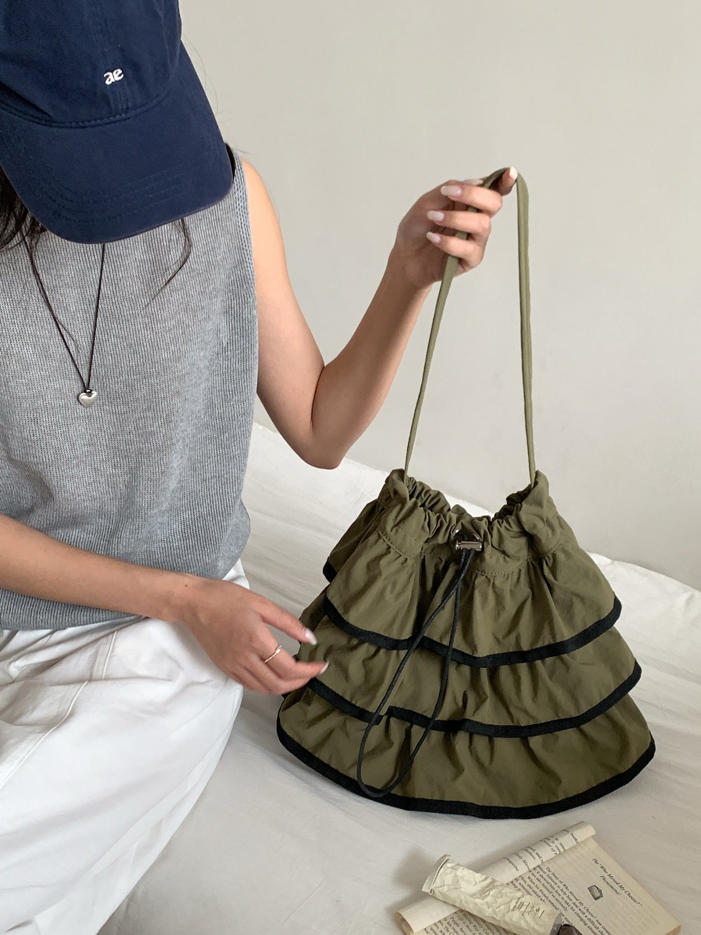 Pull String Ruffled Underarm Large Capacity Minority Shoulder Bags
