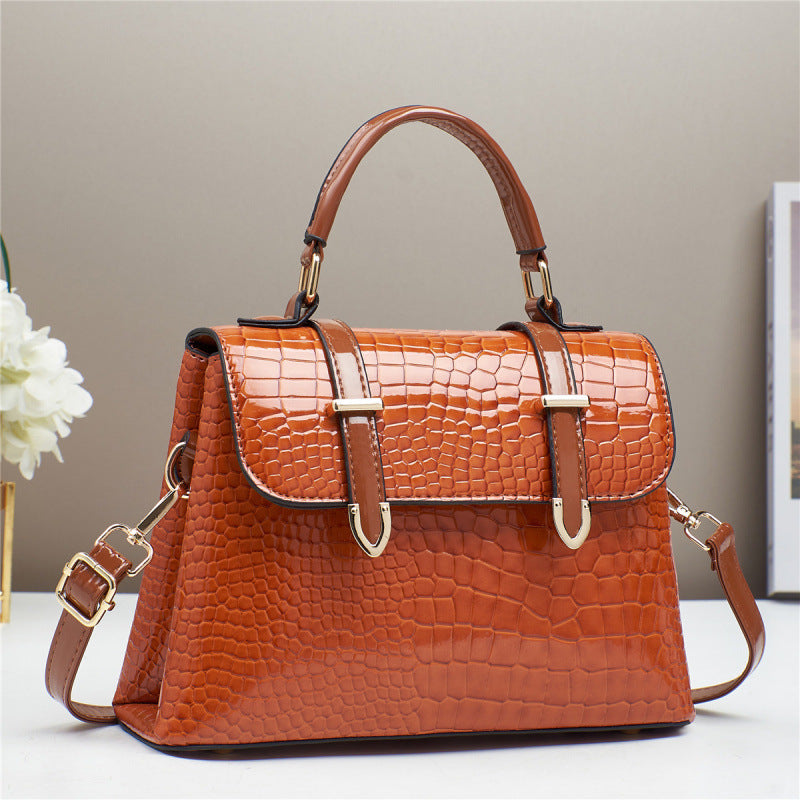 Comfortable Women's Crocodile Pattern Bright Leather Women's Shoulder Bag