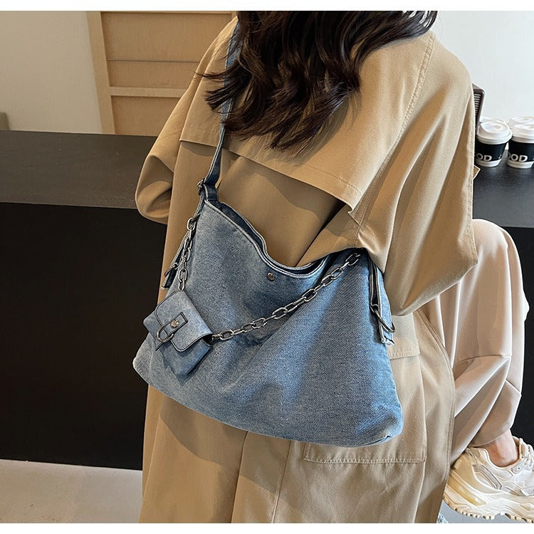 Women's Denim Large Capacity Chain Jeans Fashion Tote Bags