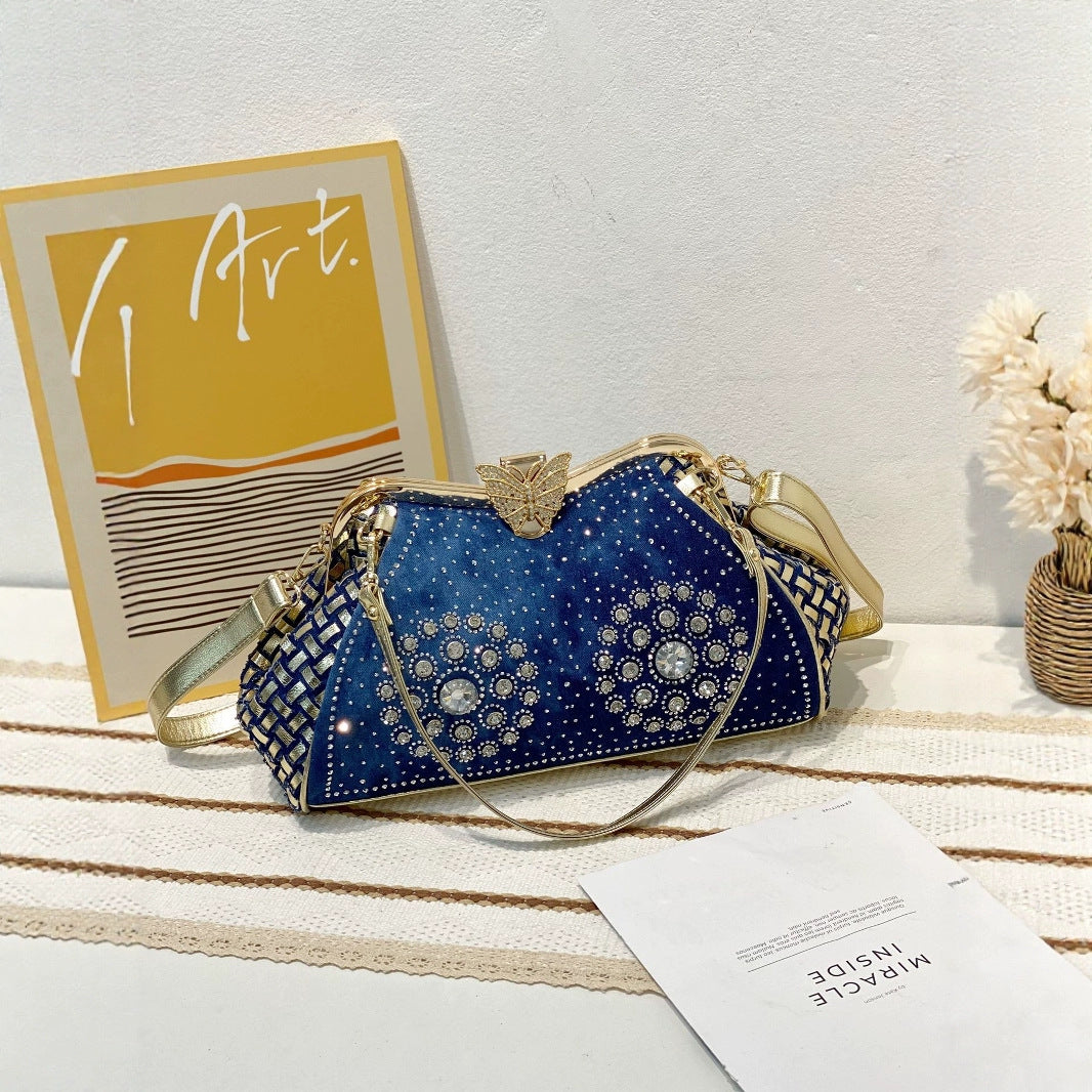 Women's Rhinestone Fashion Jean Butterfly Clip With Diamond Large Capacity Women's Shoulder Bag