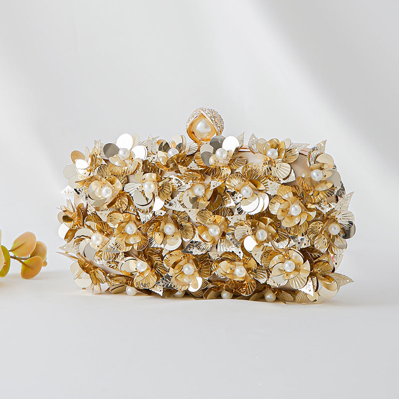 Fashion Handmade Beaded Flower Sequined Clutch Dress Dinner Bag