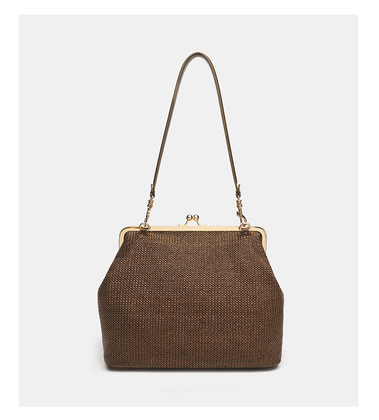 Colorful Striped Straw Kiss Summer Woven Women's Handbag