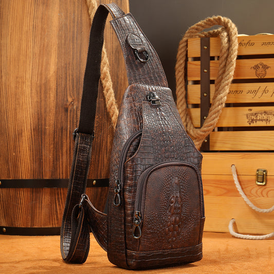 Men's Imitation Crocodile Pattern Cowhide Street Trend Genuine Shoulder Bags
