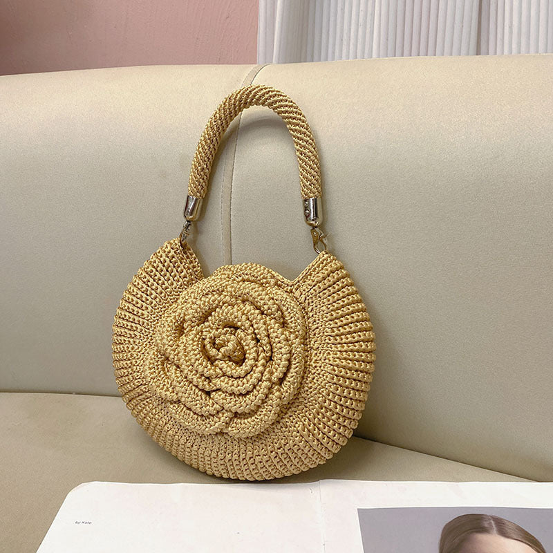 Fashionable Hand-woven Flower Pastoral Picnic Style Design Simple Women's Handbag