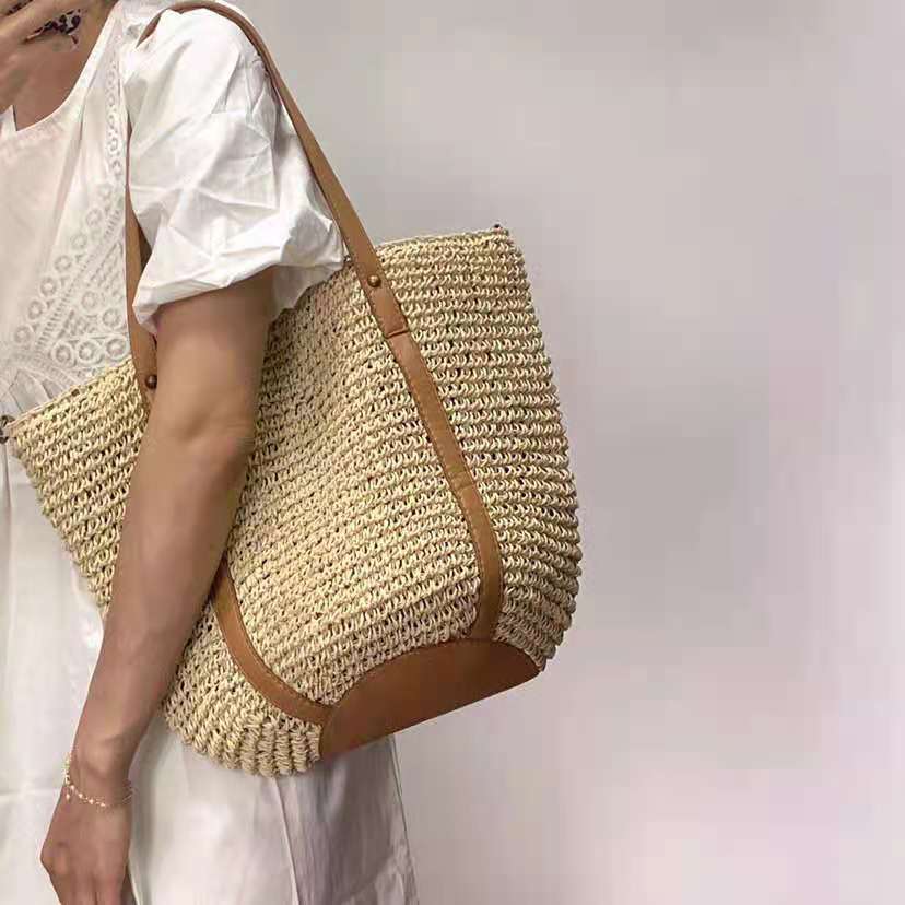 Women's Spring Vegetable Basket Knitted Straw Holiday Women's Shoulder Bag