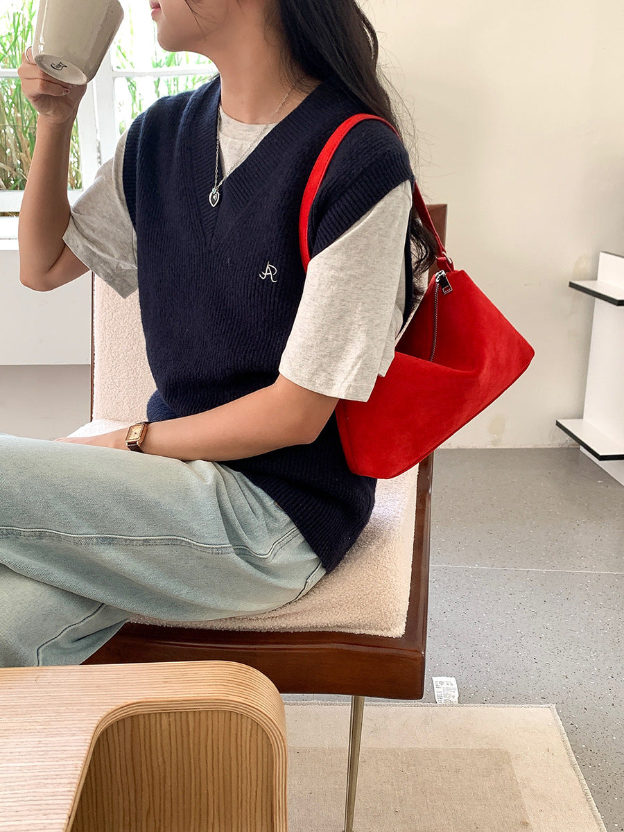 Women's Niche Style Underarm High-grade Retro Suede Women's Shoulder Bag