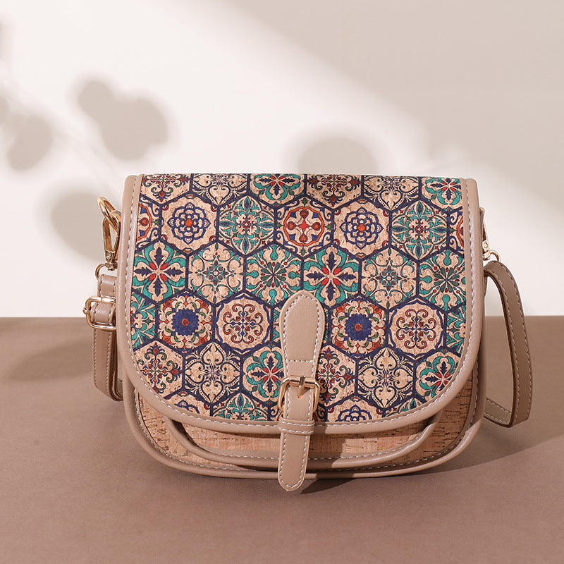 Women's Soft Wood Grain Bark Ethnic Style Patchwork Women's Messenger Bag