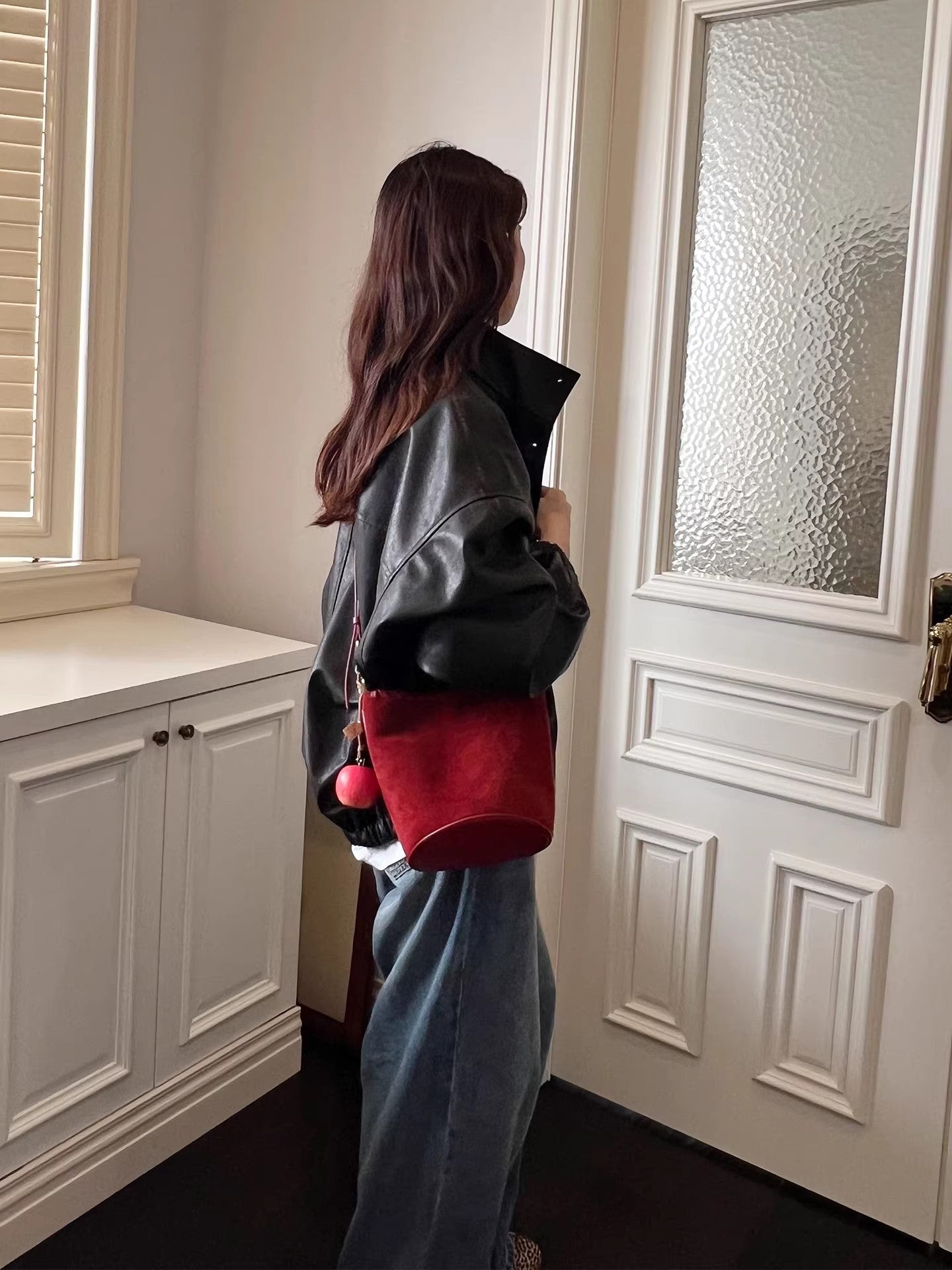 Women's Layer Cowhide Vegetable Tanned Genuine Leather Portable Christmas Gift Red Women's Messenger Bag