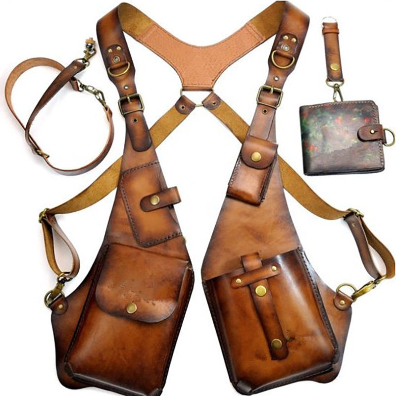 Women's & Men's Vintage Leather Strap Underarm Mobile Sports Satchel, Hanging Bag
