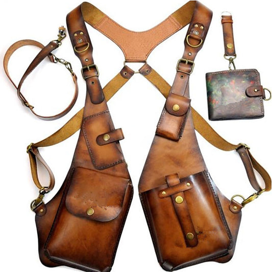 Women's & Men's Vintage Leather Strap Underarm Mobile Sports Satchel, Hanging Bag