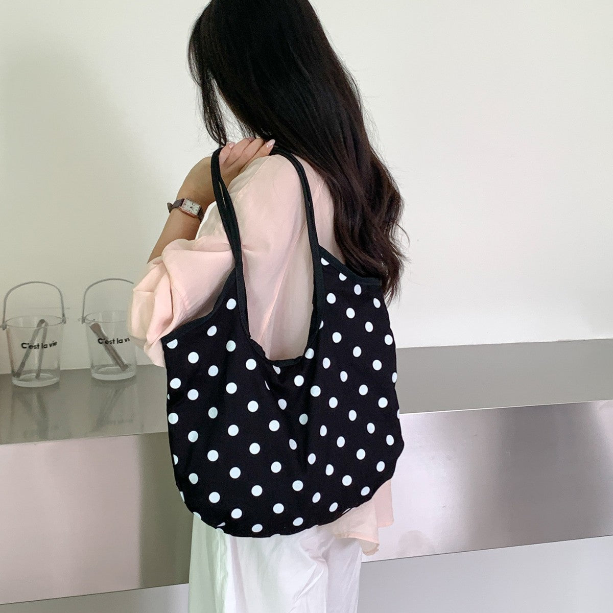 Women's Dot Versatile Large Capacity Commuter Cotton Women's Shoulder Bag