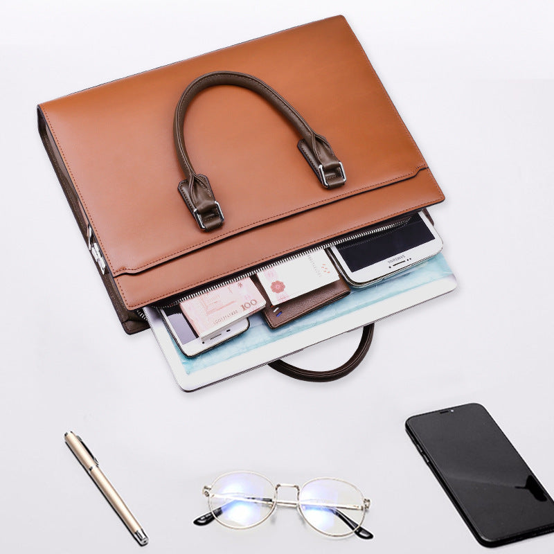 Men's Leather Password Computer First Layer Cowhide Handbags