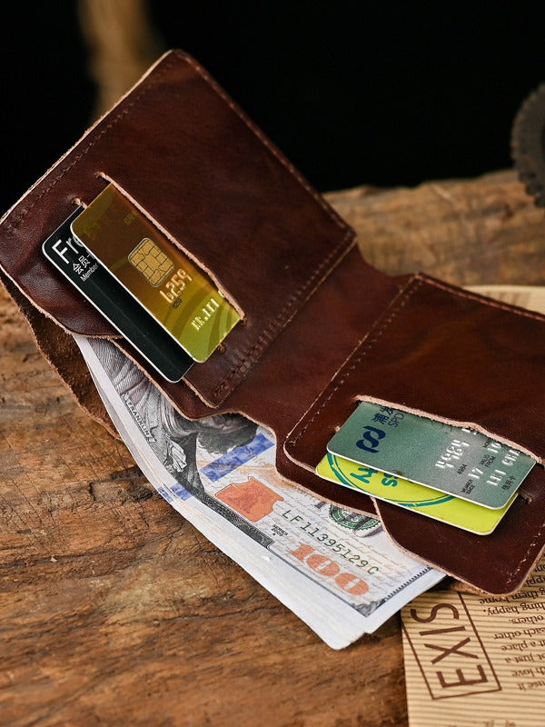 Men's Vegetable Tanned Cowhide First Layer Pure Leather Distressed Pleated Simple Men's Wallet