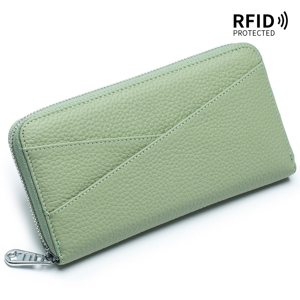 Women's Long Large Capacity First Layer Cowhide Expanding Genuine Leather Fashion Card Holder