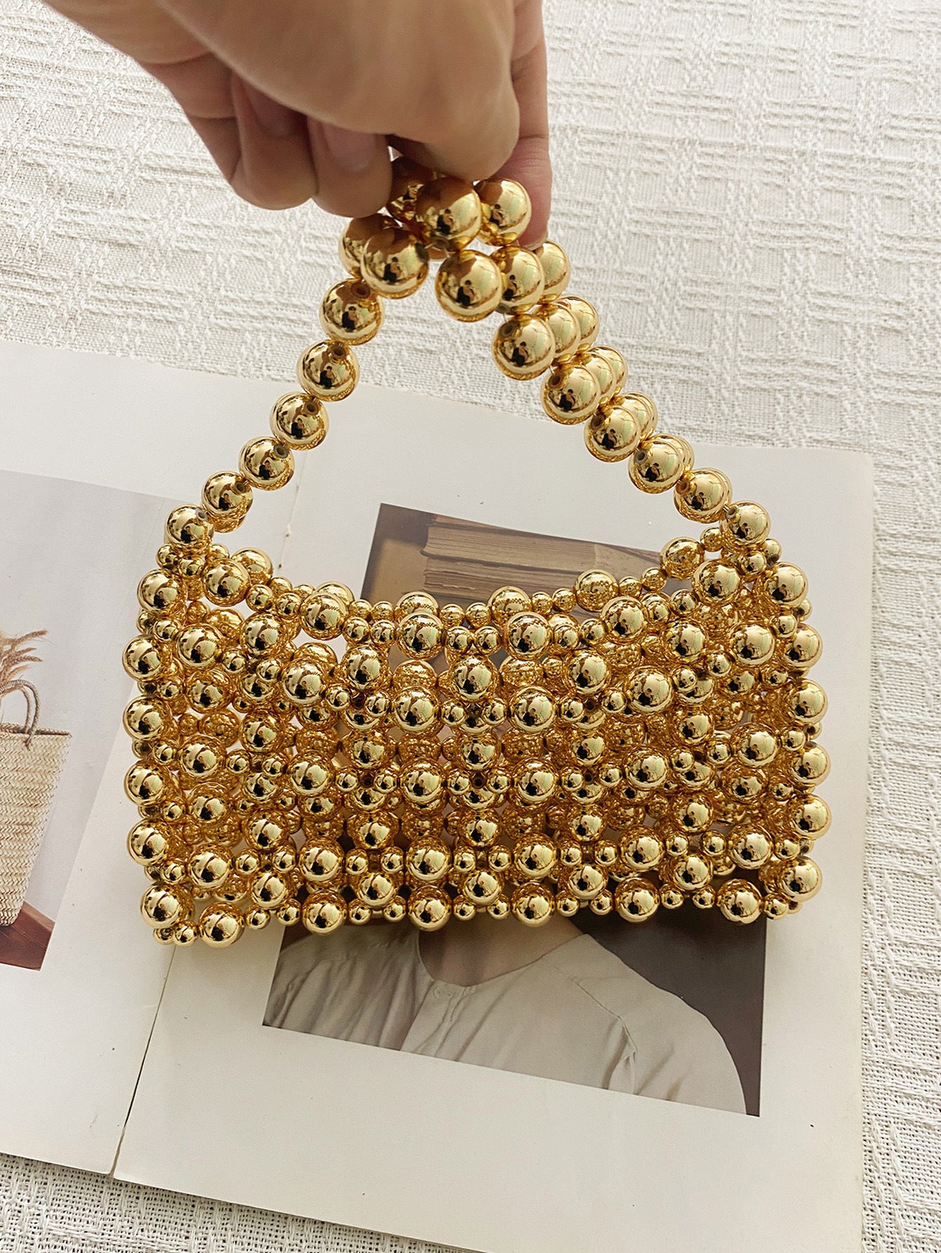Women's Handmade Beaded Weave Imitation Pearl Retro Women's Handbag