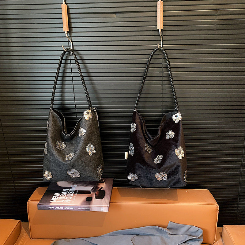 Suede Simple Fashion Design Portable Korean Women's Shoulder Bag