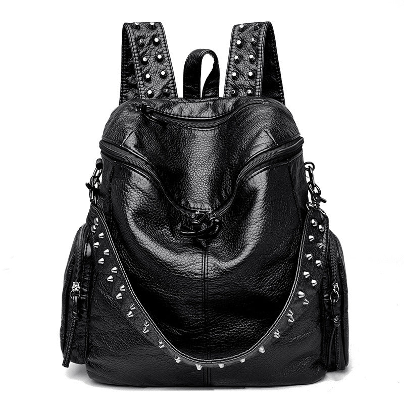 Women's Super Soft Lychee Pattern Textured Rivet Retro Bags