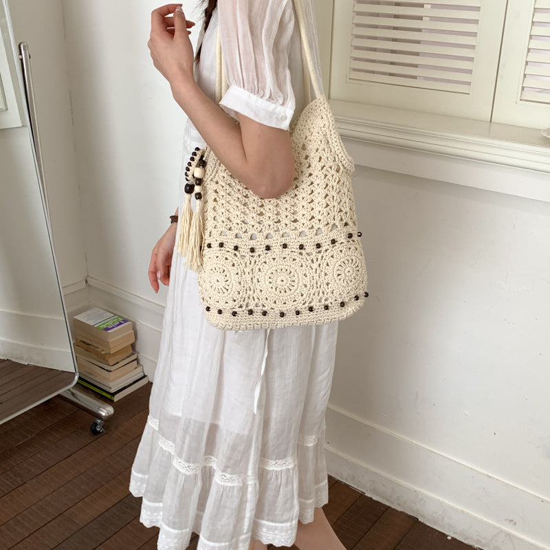 Women's Style Artistic Crafts Cotton Thread Woven Seaside Holiday Underarm Leisure Women's Shoulder Bag