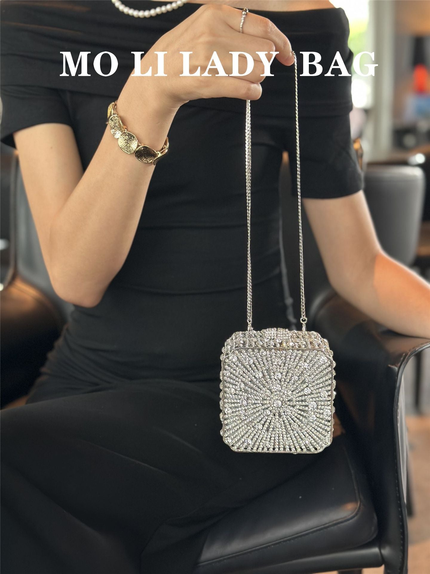 Dress Dinner Shiny Diamond Golden Bell Box Mini Women's Shoulder Bag