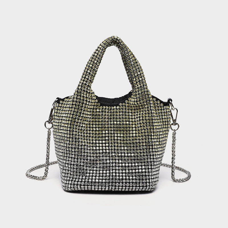 Women's Full Diamond Rhinestone Chain Shiny Portable Bucket Bags