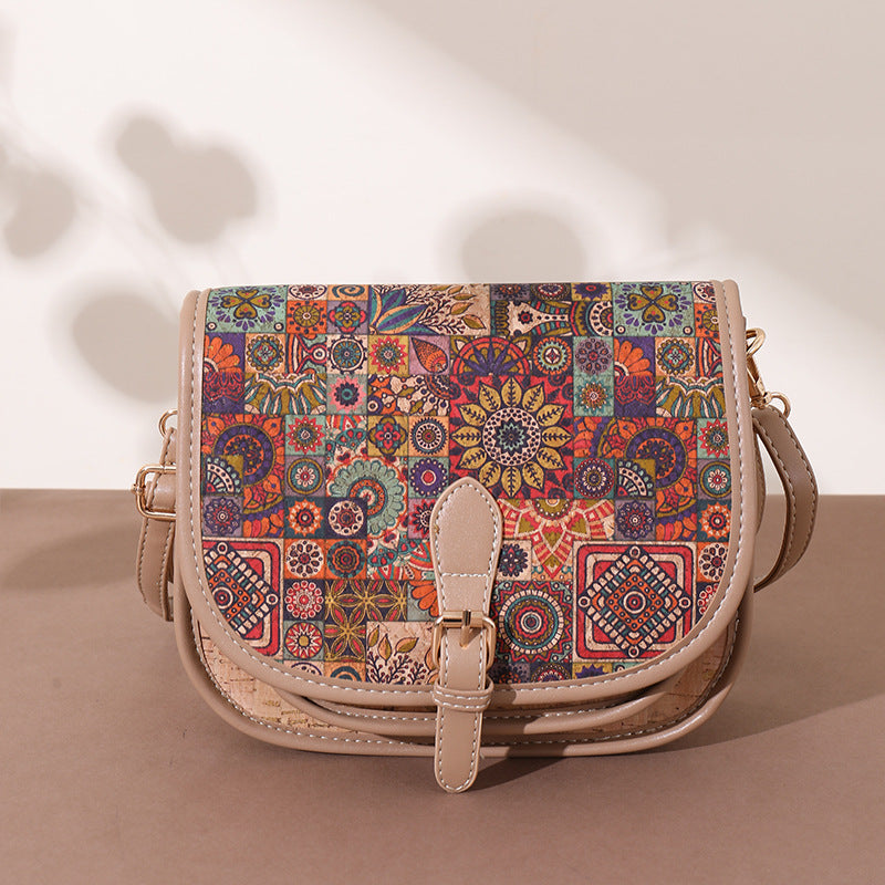 Women's Soft Wood Grain Bark Ethnic Style Patchwork Women's Messenger Bag