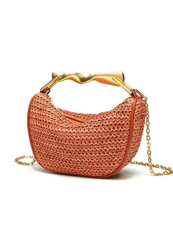 Women's Home Metal Gold Mini Straw Zipper Women's Handbag