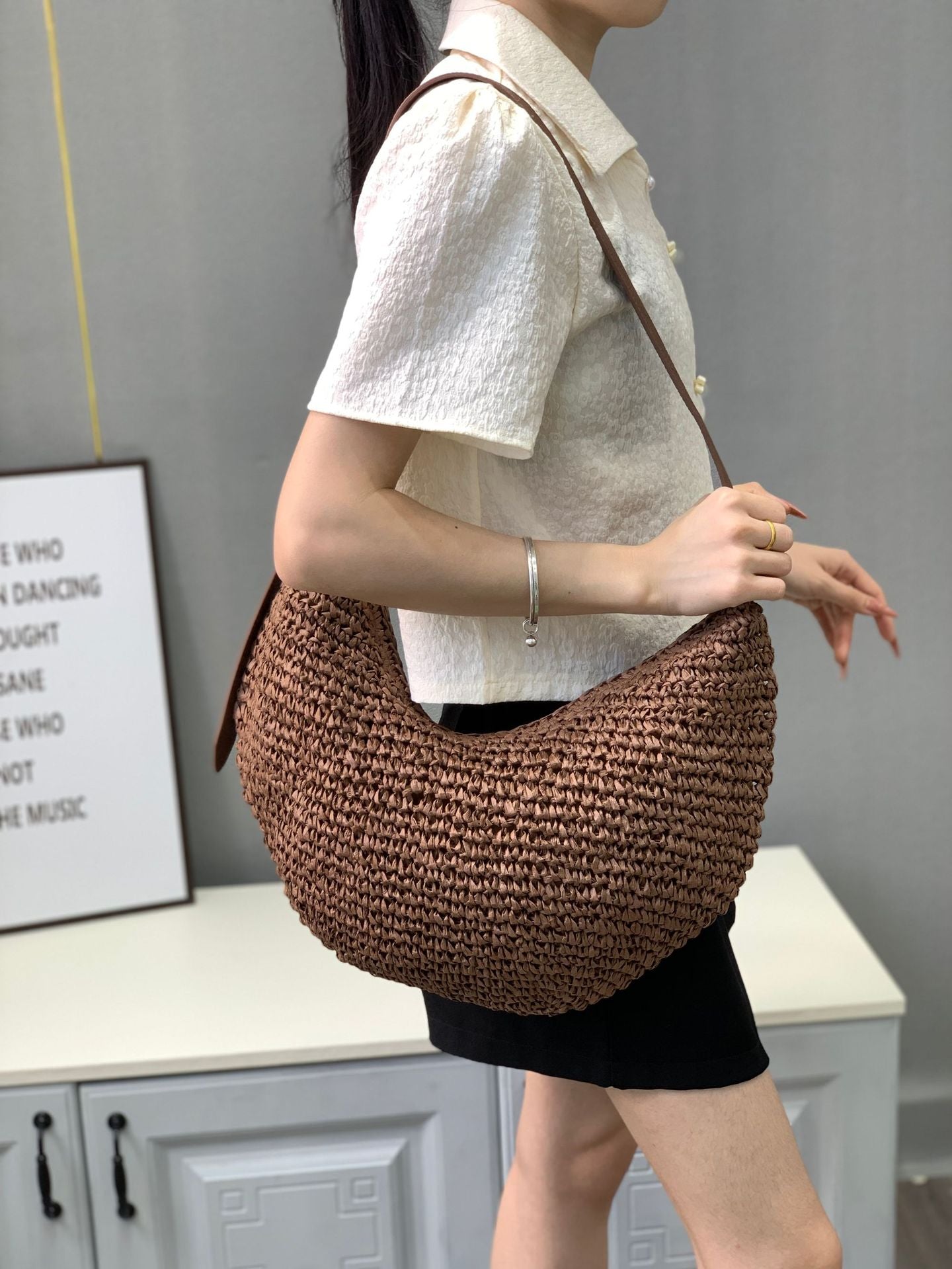 Women's Popular Woven Fashion Straw Boston Ton Men's Bags