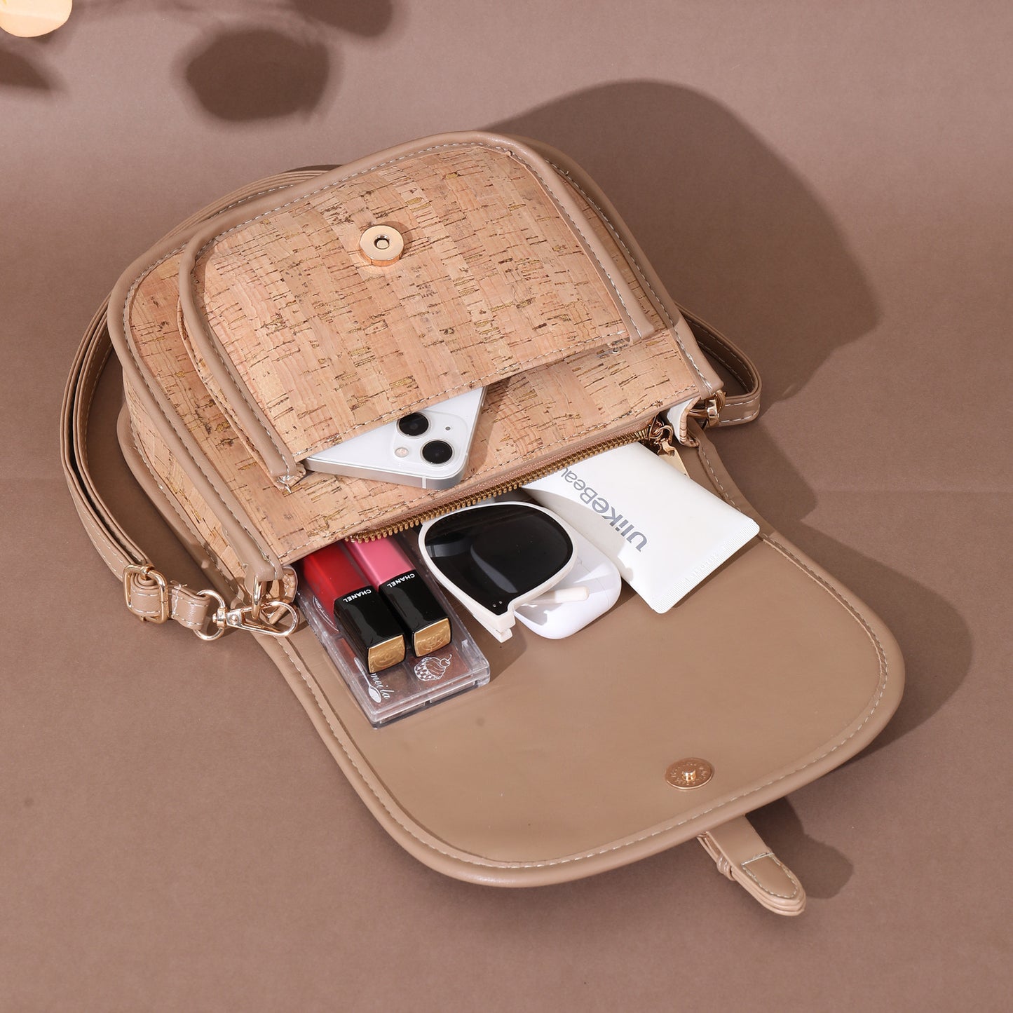 Women's Soft Wood Grain Bark Ethnic Style Patchwork Women's Messenger Bag