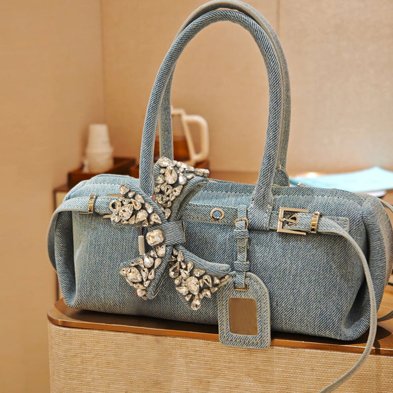 Women's Niche Denim Underarm Solid Color Fashionable Stylish Sweet Bags
