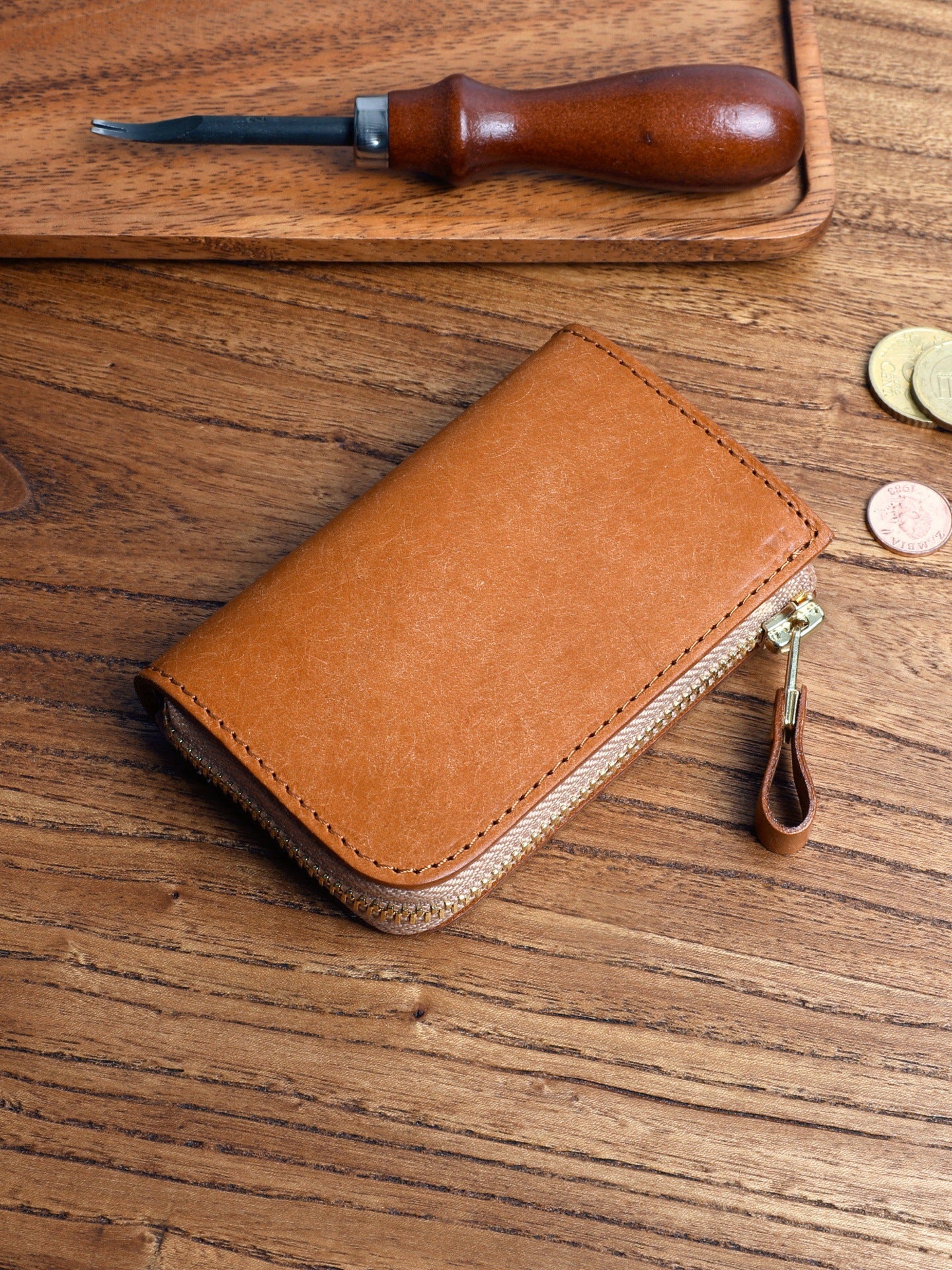 Frosted Short Zipper First Layer Cowhide Genuine Leather Men's Wallet