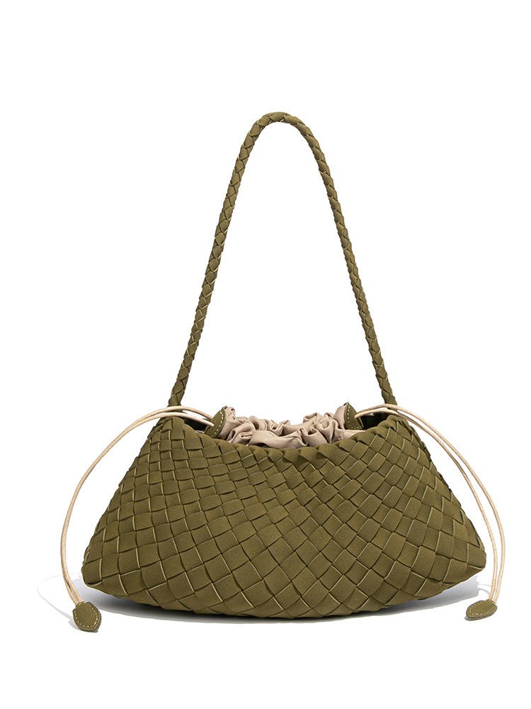 Women's Fashion Retro Vegetable Basket Mother Underarm Texture Suede Woven Bucket Bags