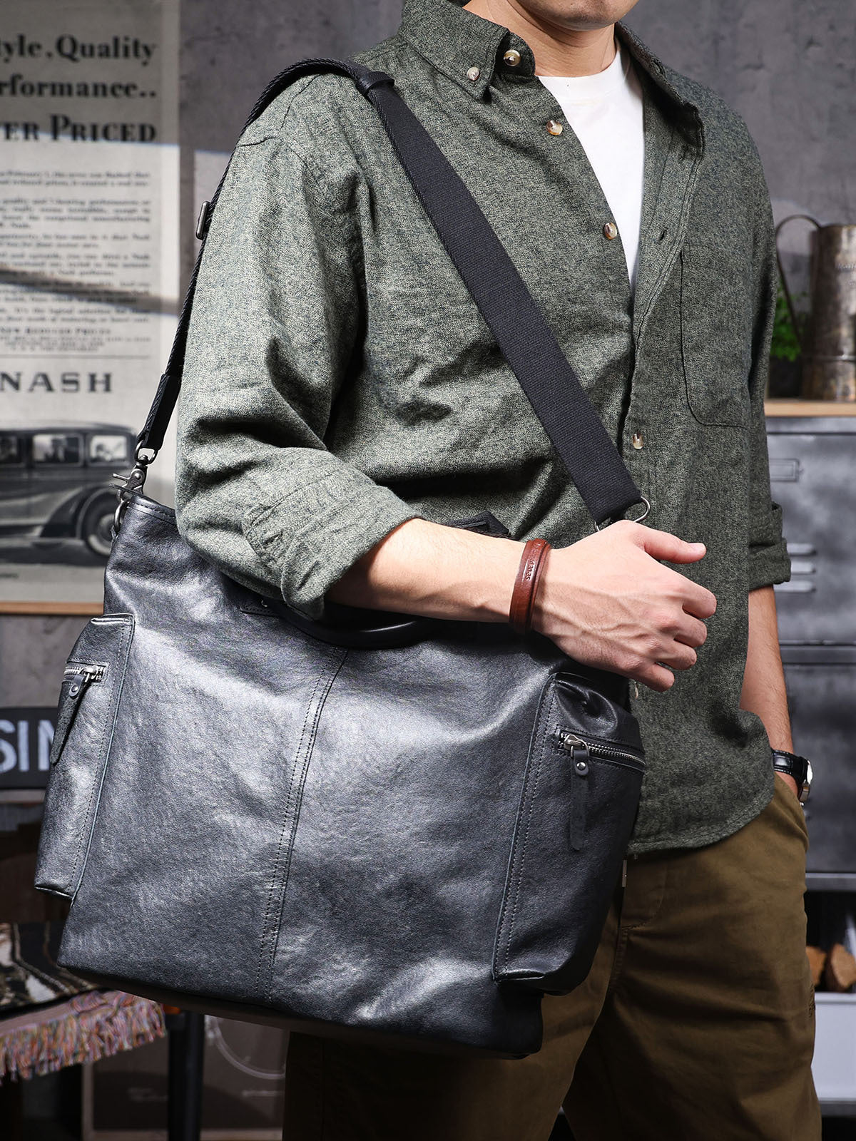 Men's First Layer Cowhide Large Capacity Leather Computer Bags