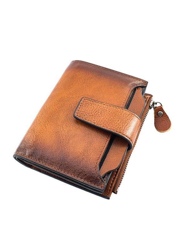 Men's Cowhide Vertical Simple Short Swiping Genuine Men's Wallet