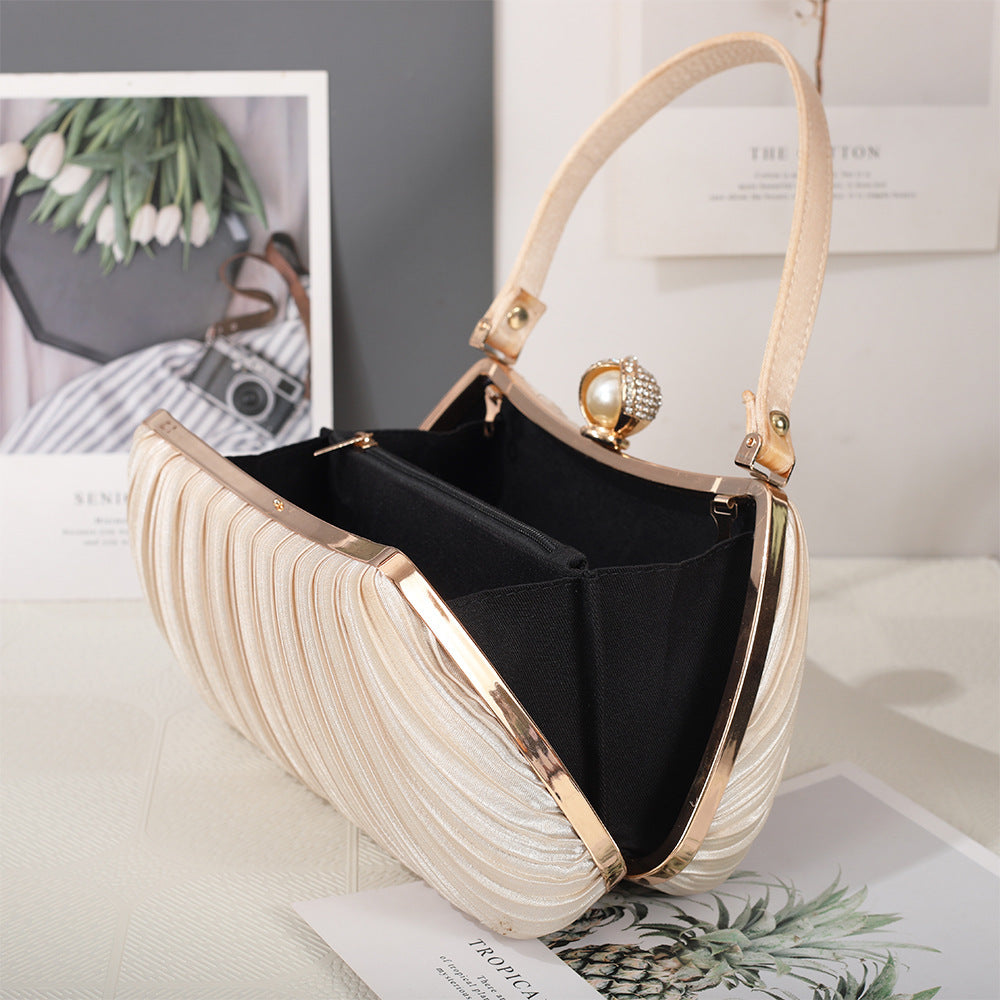 Women's Pleated Solid Color Simple Pearl Korean Dinner Bag