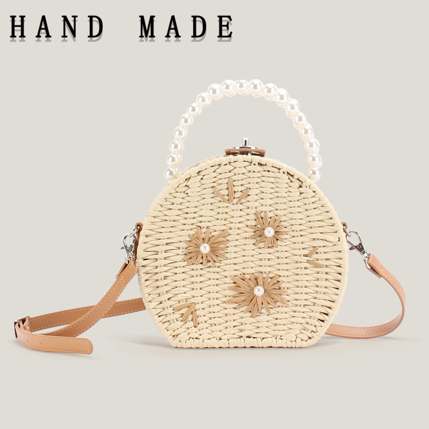 Trendy Unique Premium Round Embroidered Pearl Women's Messenger Bag