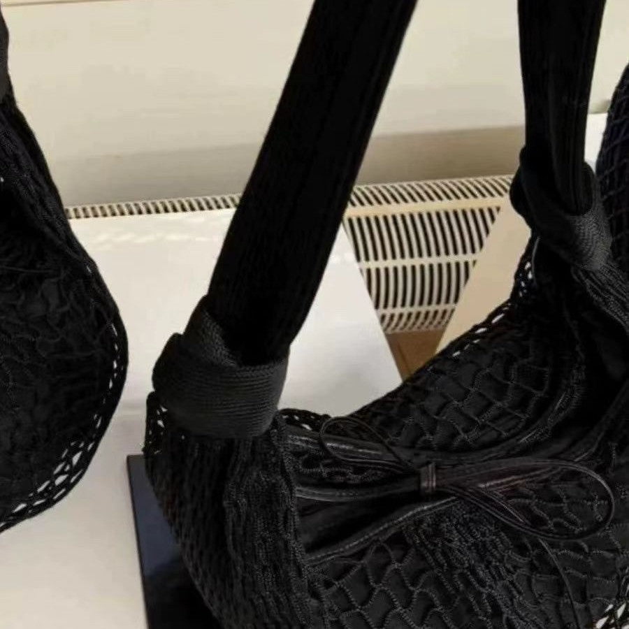 Fashion Contrast Color Mesh Woven Horn Bags