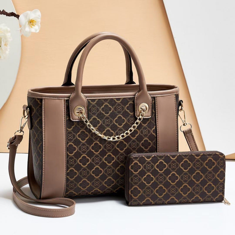 Women's Printed Contrast Color Large Capacity Combination One Women's Handbag
