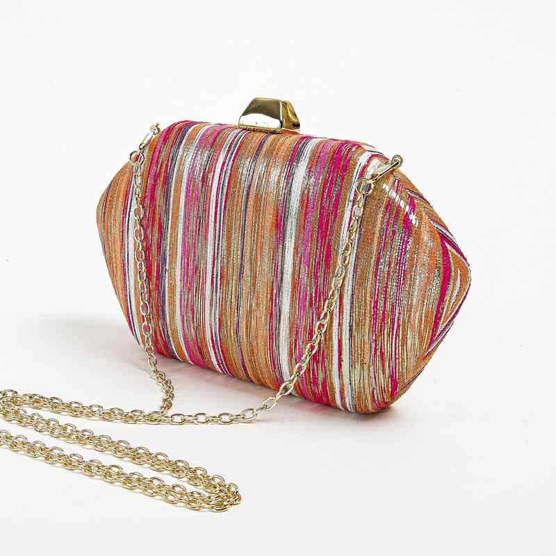 Women's Ethnic Style Gold Silk Color Stripes Dinner Bag