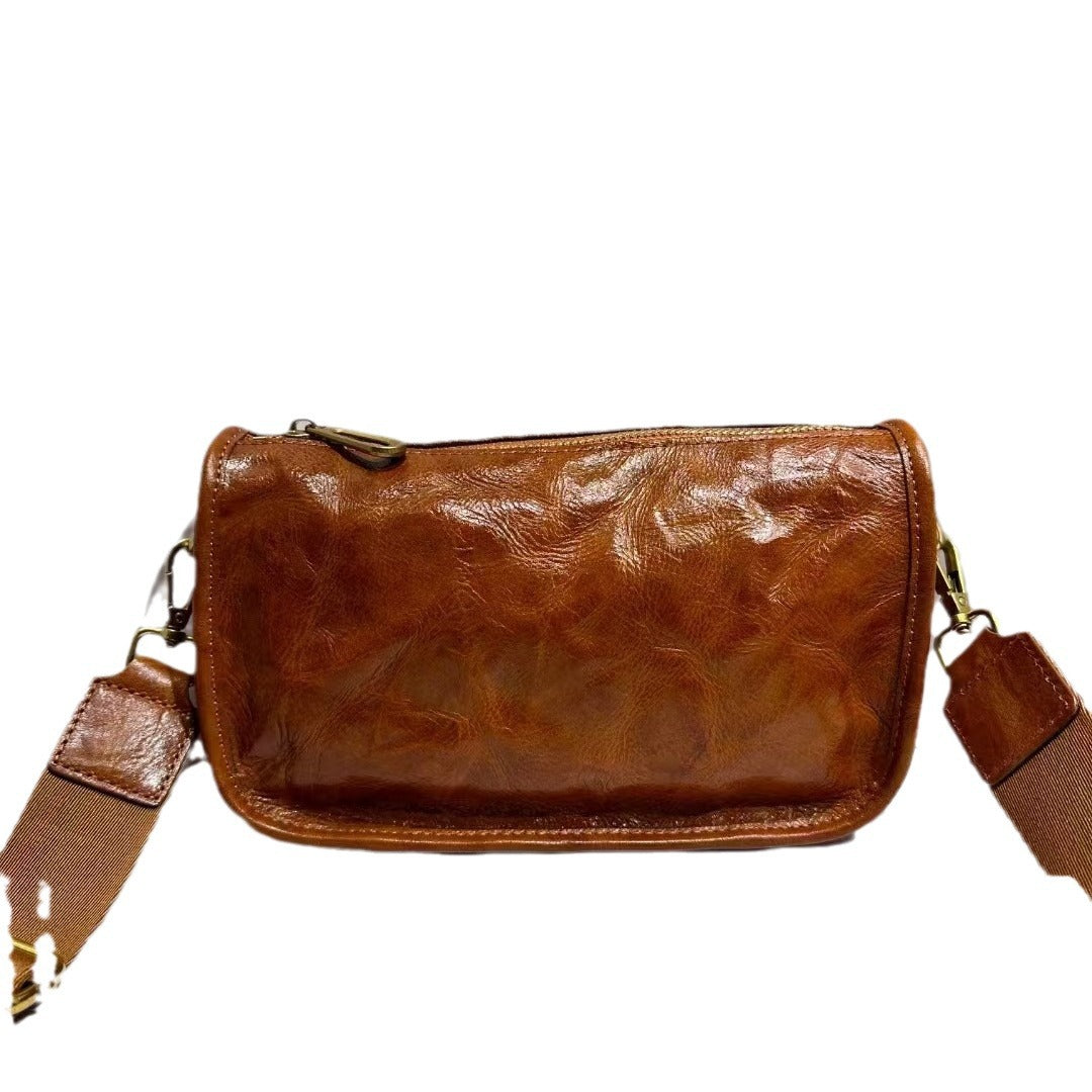 Women's Genuine Leather Saddle Wide Strap Retro Women's Messenger Bag