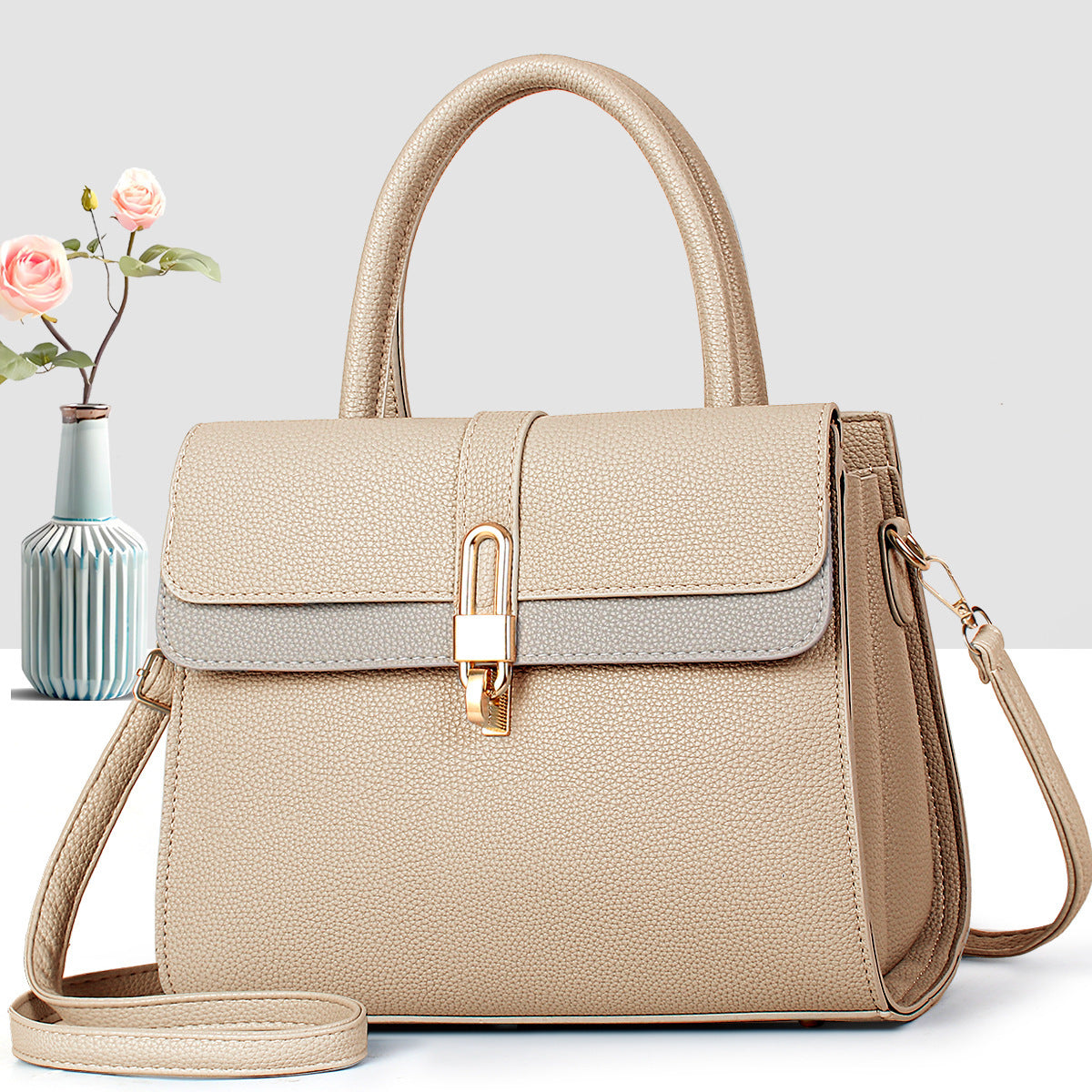 Women's High-grade Stitching Portable Light Luxury Lychee Bags