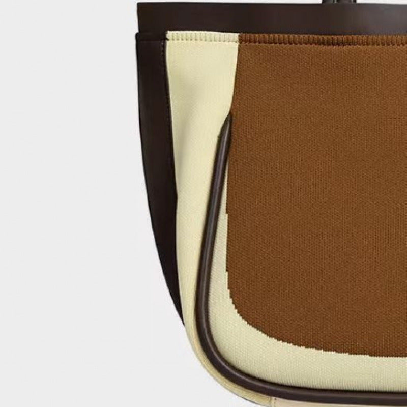 Women's Woven Horizontal Design Brown Portable Tote Bag