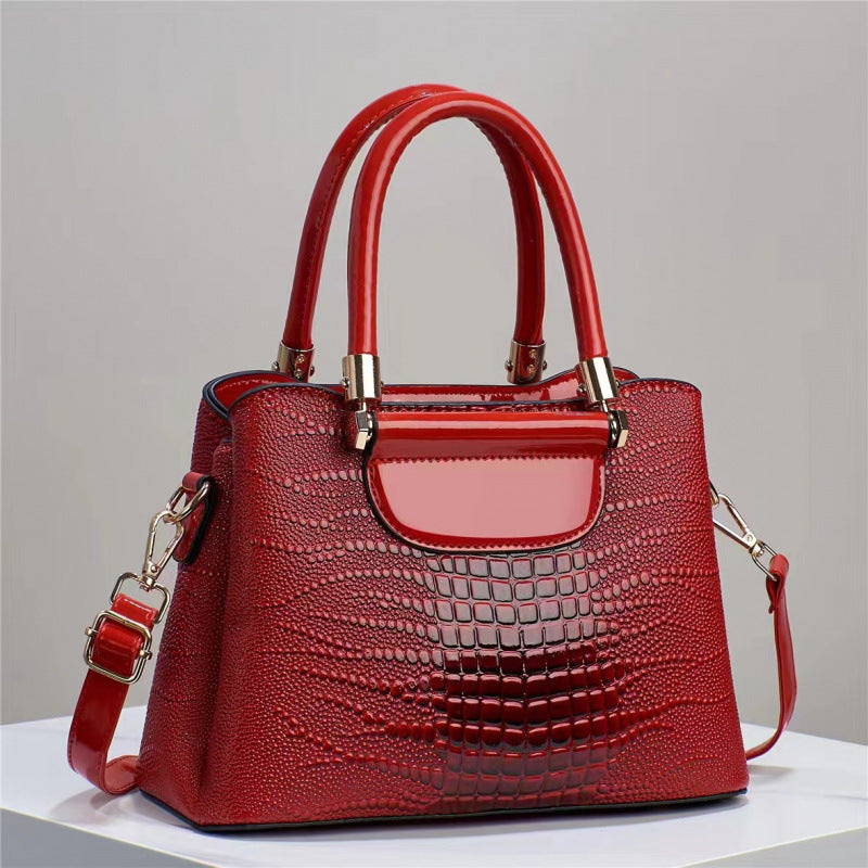 Women's Textured Bright Leather Stone Pattern Crocodile Women's Handbag