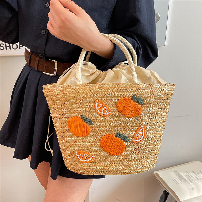 Cherry Lemon Straw Fashion Large Capacity Wheat Woven Seaside Vacation Women's Handbag