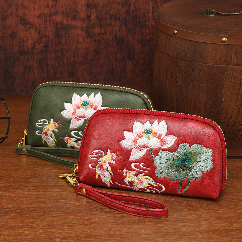 Style Lotus Embroidery Literary Flower Printing Hand Bags
