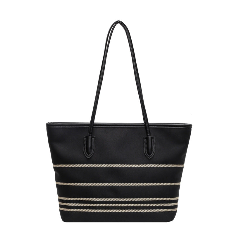 Women's Texture Commuter Large Capacity Striped Canvas Women's Shoulder Bag