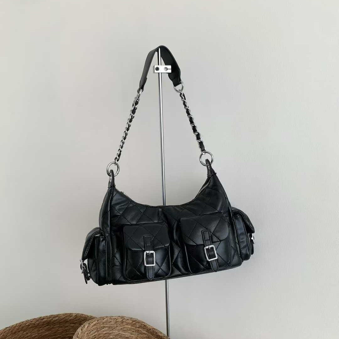 Rhombus Chain Fashionable High-grade Underarm Motorcycle Women's Shoulder Bag